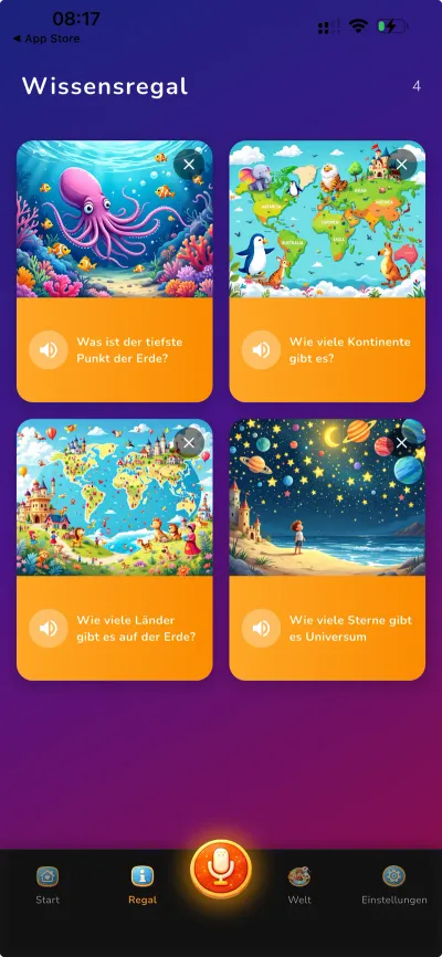 The knowledge shelf with saved answer cards.